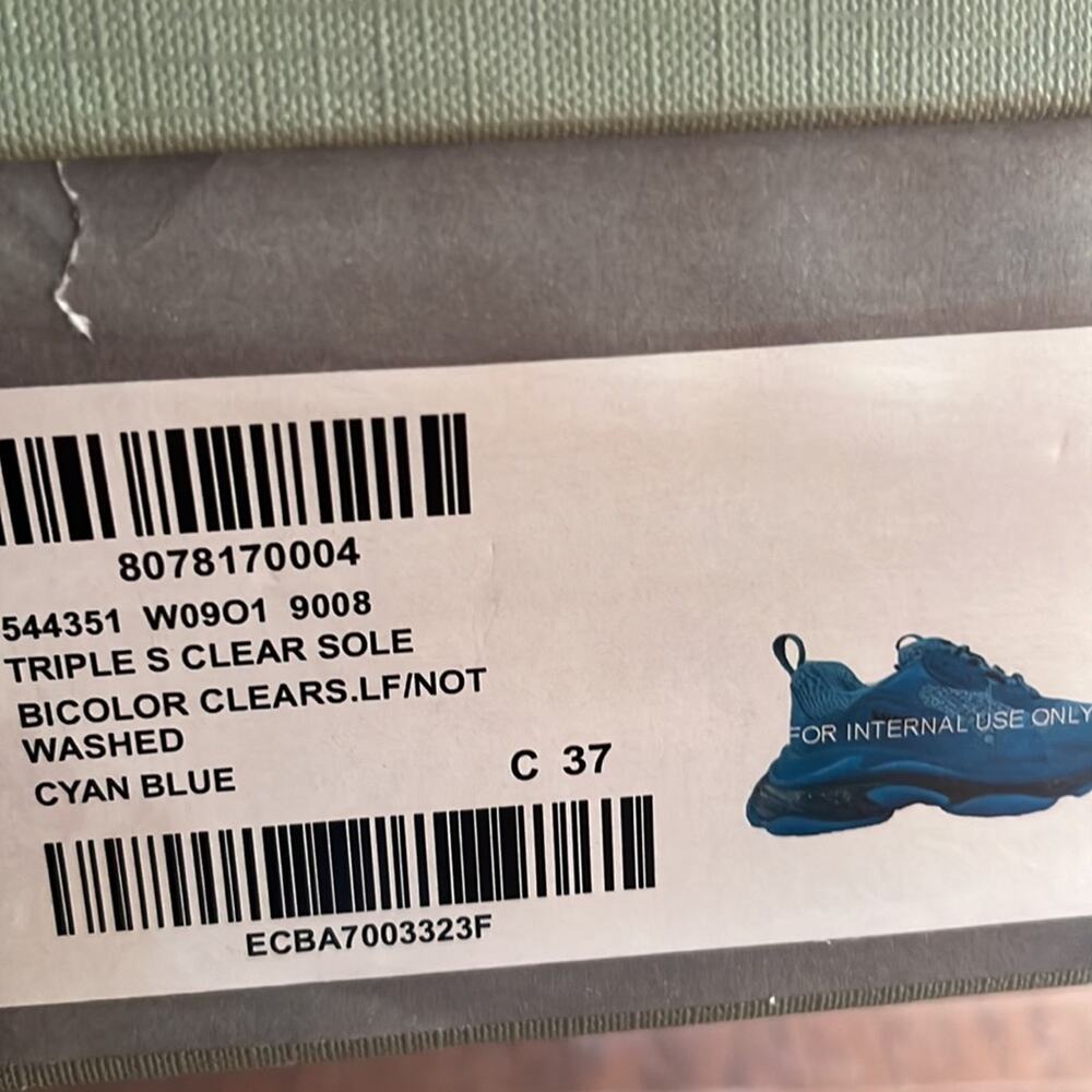 Balenciaga Triple S Clear Sole Cyan Blue Chunky Dad Sneaker NIB Womens Size 37 - Picture 11 of 13